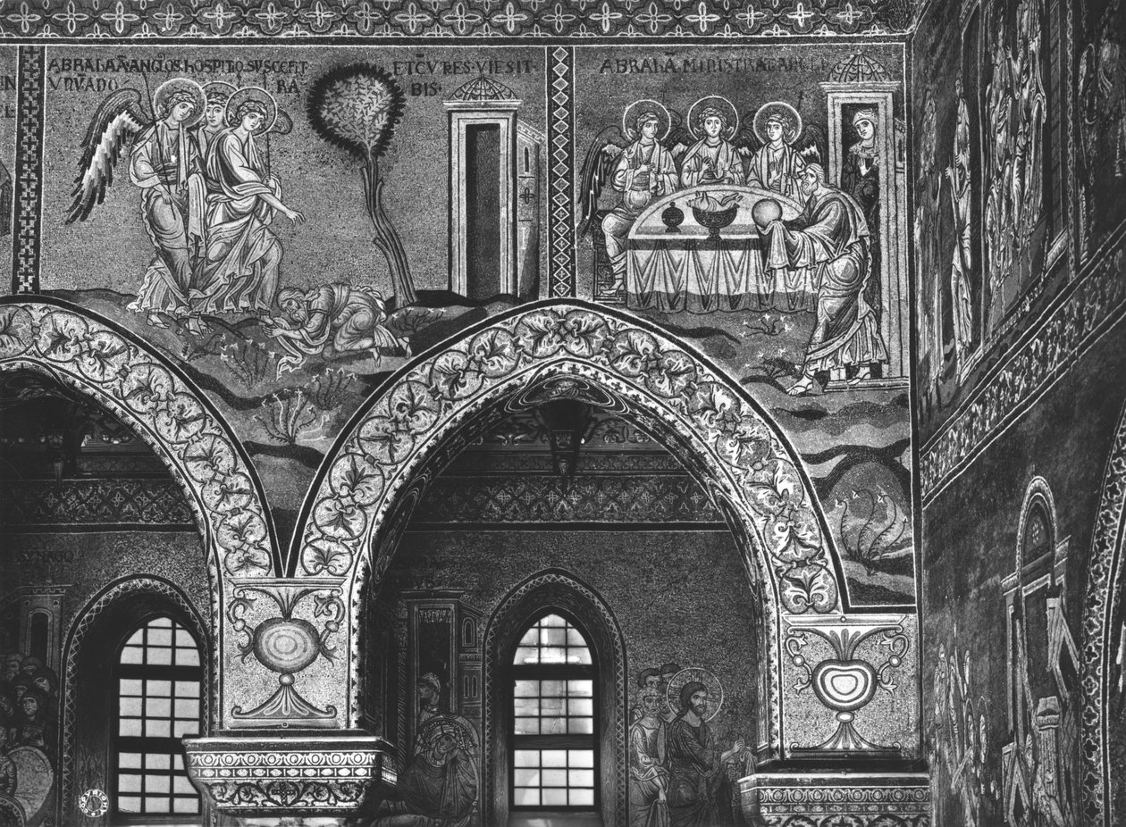 Verschijning van de drie engelen aan Abraham en de gastvrijheid van Abraham door Byzantine School
