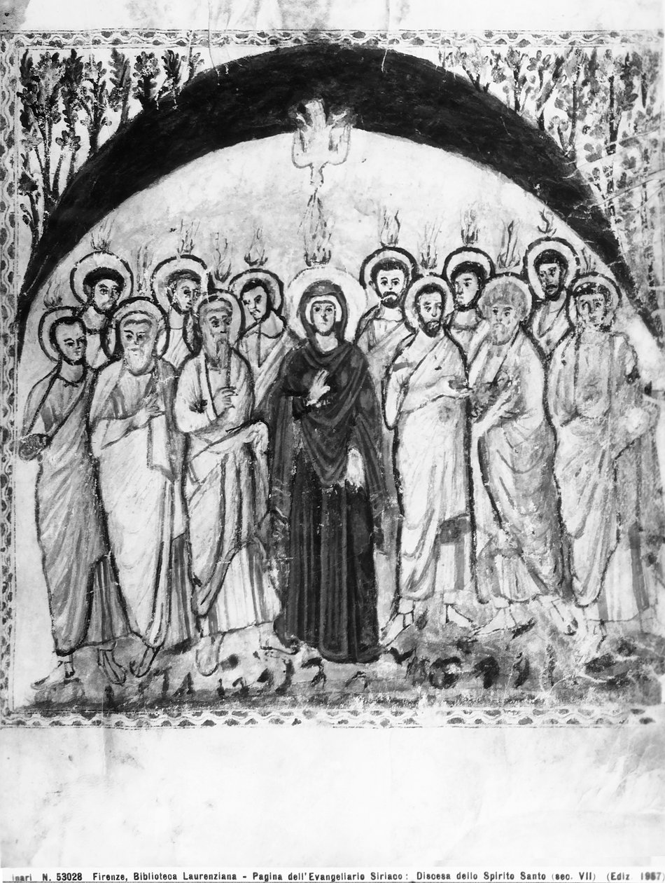 Neerdaling van de Heilige Geest, folio uit de Rabula Evangeliën, 586 AD door Byzantine School