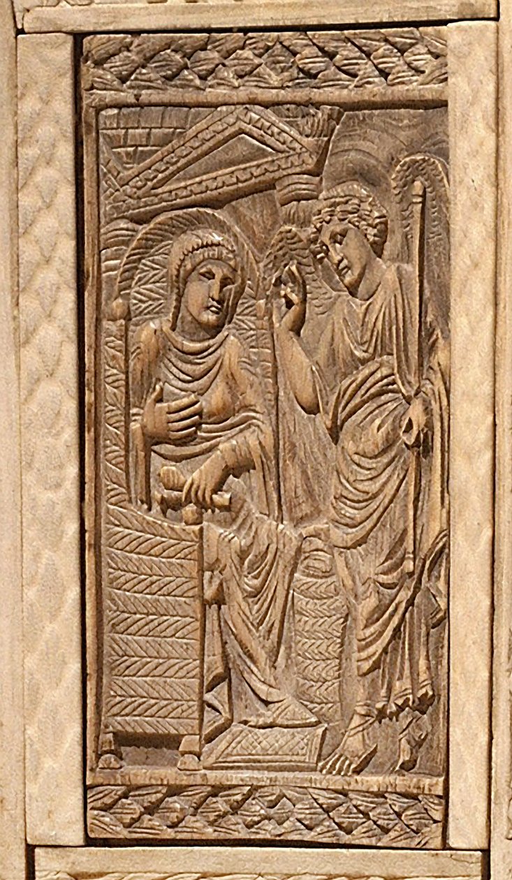Detail van de Aankondiging, van de stoel van Bisschop Maximianus (inlegwerk van hout en ivoor) door Byzantine School
