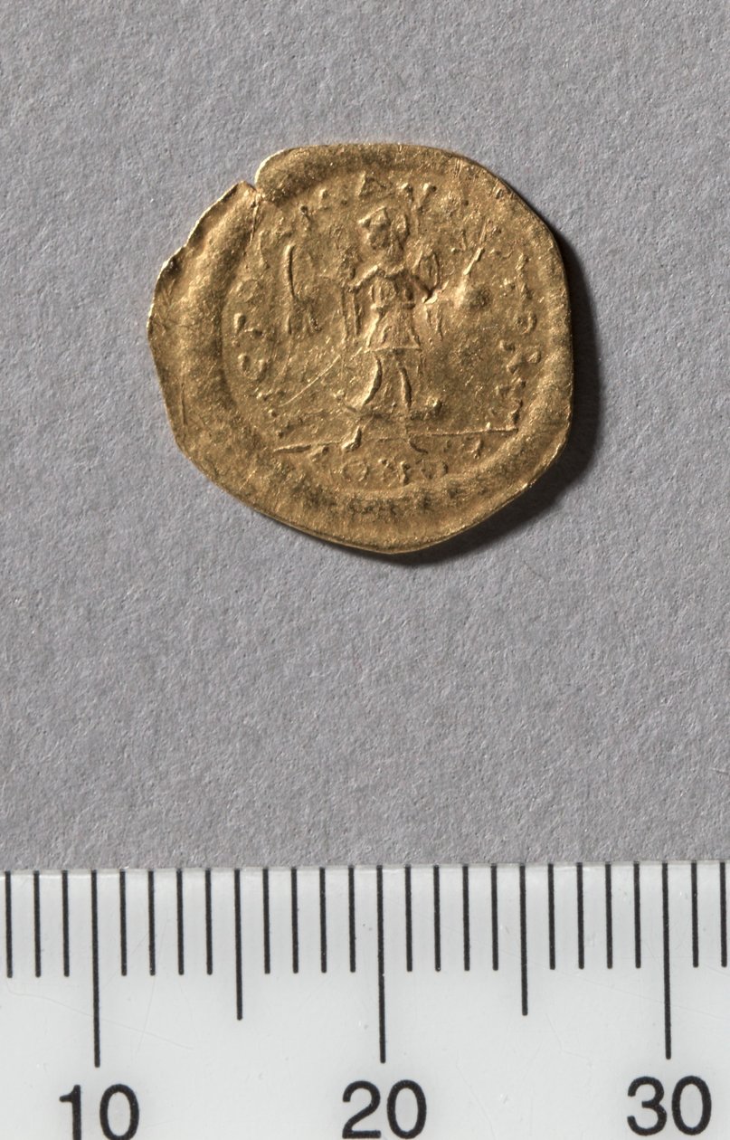 Halve Tremissis van Justinianus I, Constantinopel, 527-565 (goud) door Byzantine School