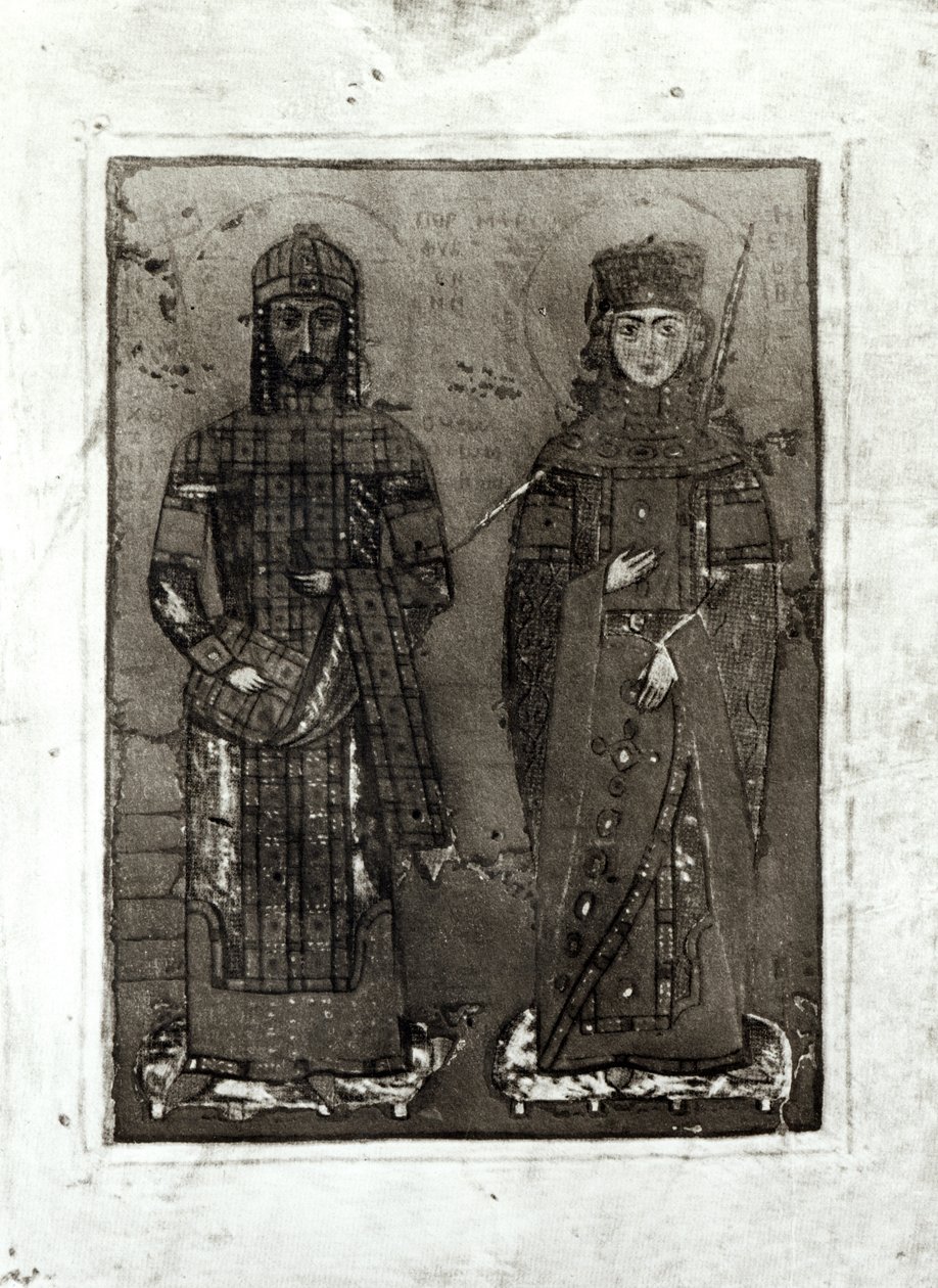 Manuel I Comnenus (ca.1122-80) en keizerin Maria van Antiochië (gest. ca.1182) door Byzantine School