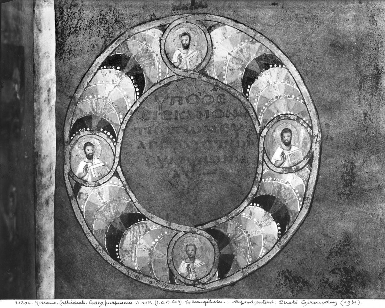 De vier evangelisten, uit de Codex Purpureus door Byzantine School