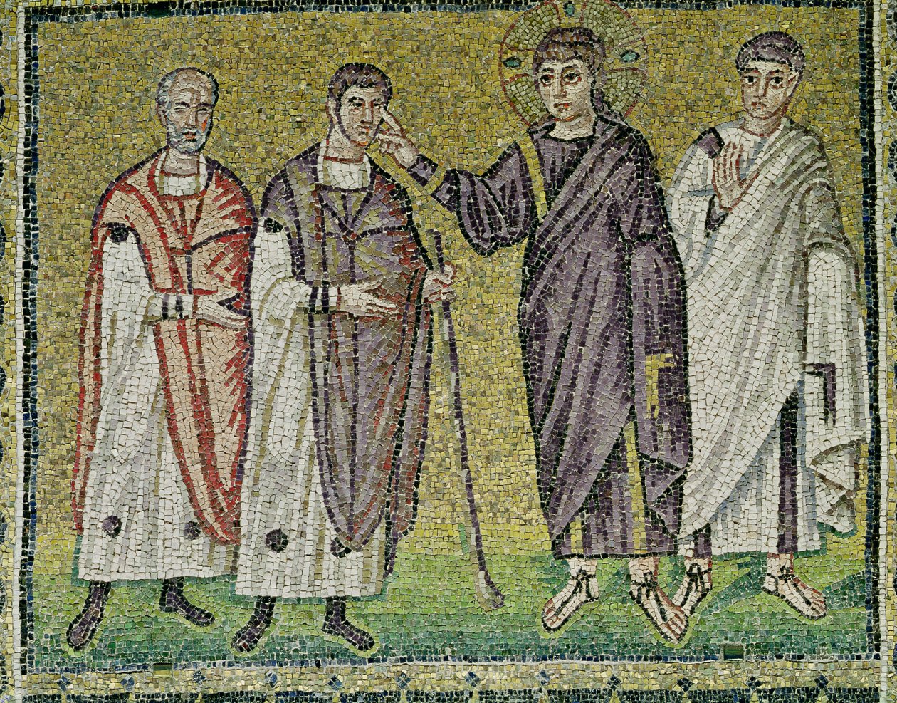 De genezing van twee blinden uit Jericho, scènes uit het leven van Christus (mozaïek) door Byzantine School