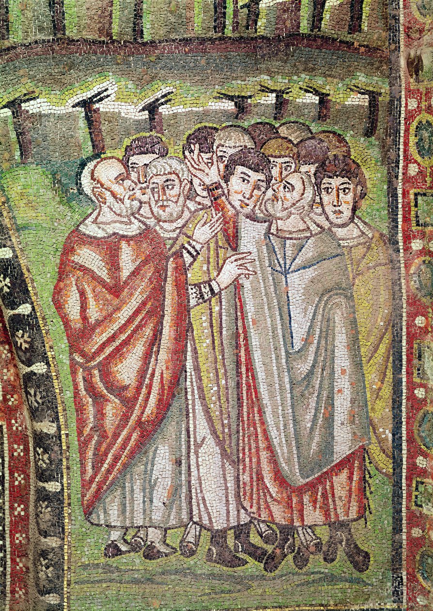 Het Hebreeuwse volk, detail van De gastvrijheid van Abraham en het offer van Isaak, 6e eeuw door Byzantine School
