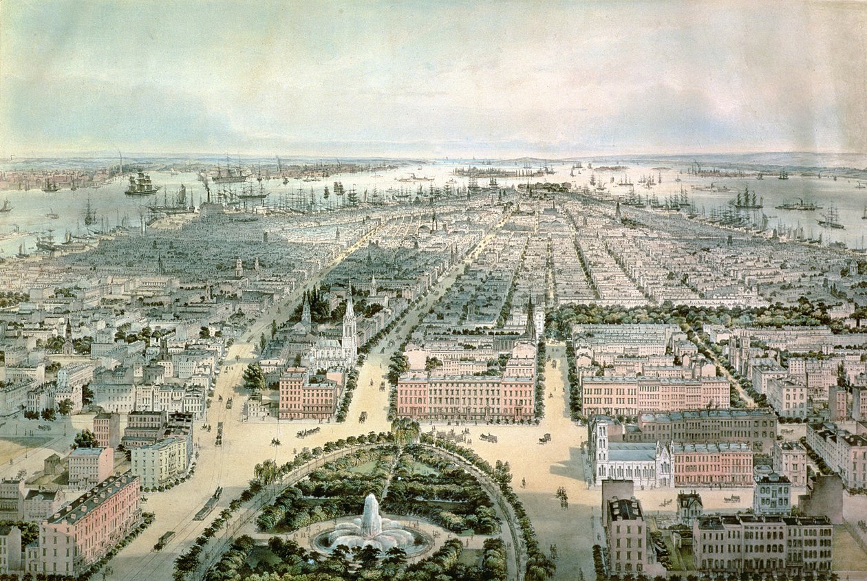 New York Kijkend naar het Zuiden vanaf Union Square, uitgegeven door John Bachman, 1849 door C. Bachman