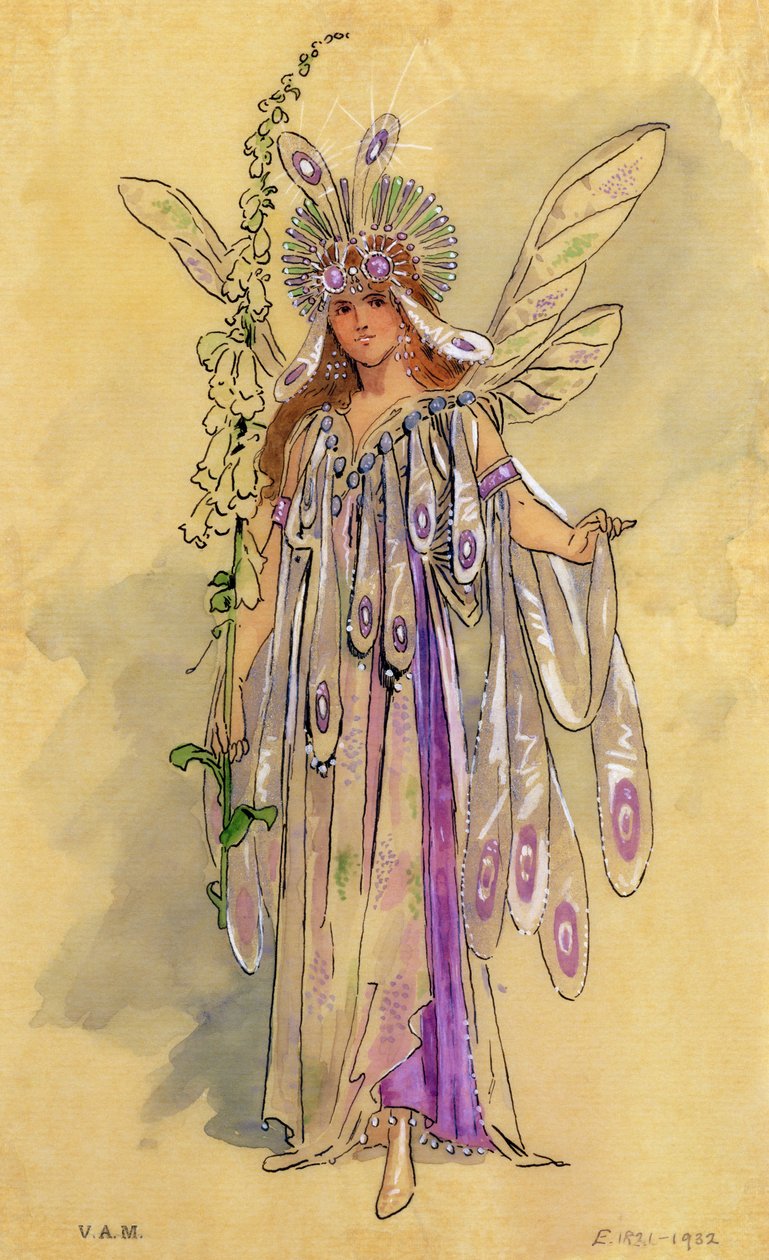 Titania, koningin van de feeën. Kostuumontwerp voor Een Midzomernachtsdroom geproduceerd door Robert Courtneidge in het Princes Theatre, Manchester door C. Wilhelm