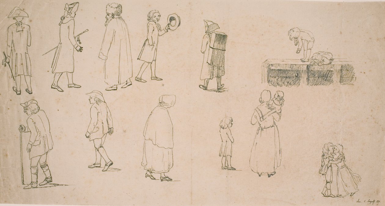 Verschillende figuren, waaronder 2 groepen spelende kinderen en 