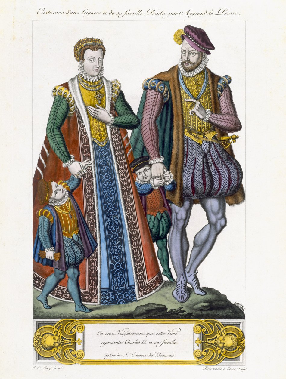 Kostuums van een Seigneur en zijn familie, gegraveerd door Amedee Peree door C.H. Langlois