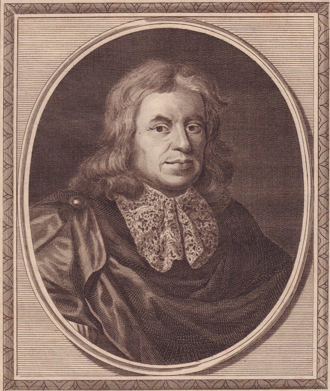 Portret van de Engelse arts Thomas Sydenham, kopergravure door John Goldar naar schilderij van P Lely door J.B. and Brown J. Rowbotham