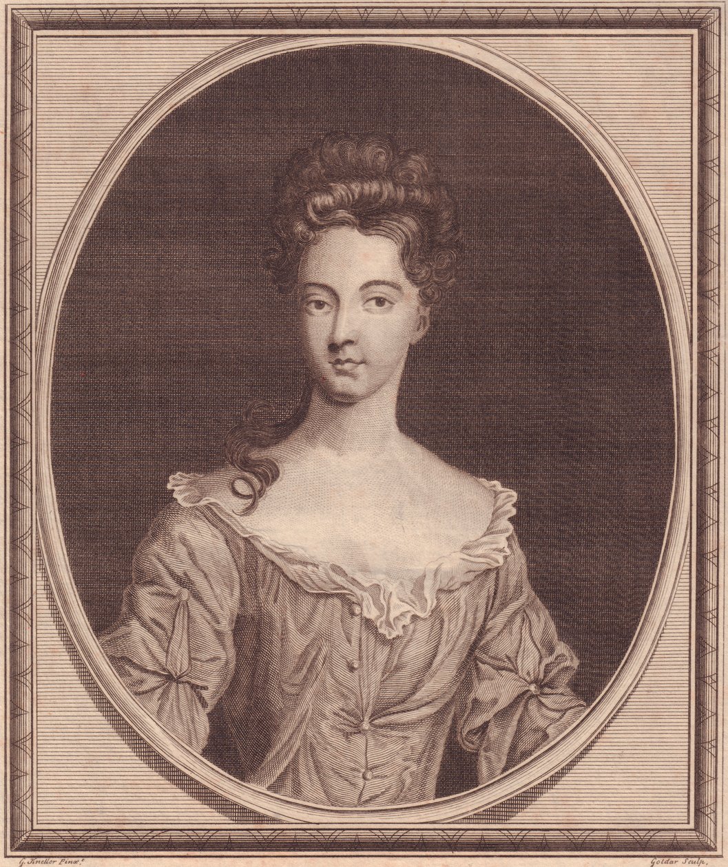 Portret van Margaret Cecil, Gravin van Ranelagh (1672 of 1673-1728), kopergravure door John Goldar (1729-1795) naar schilderij van G Kneller door J.B. and Brown J. Rowbotham