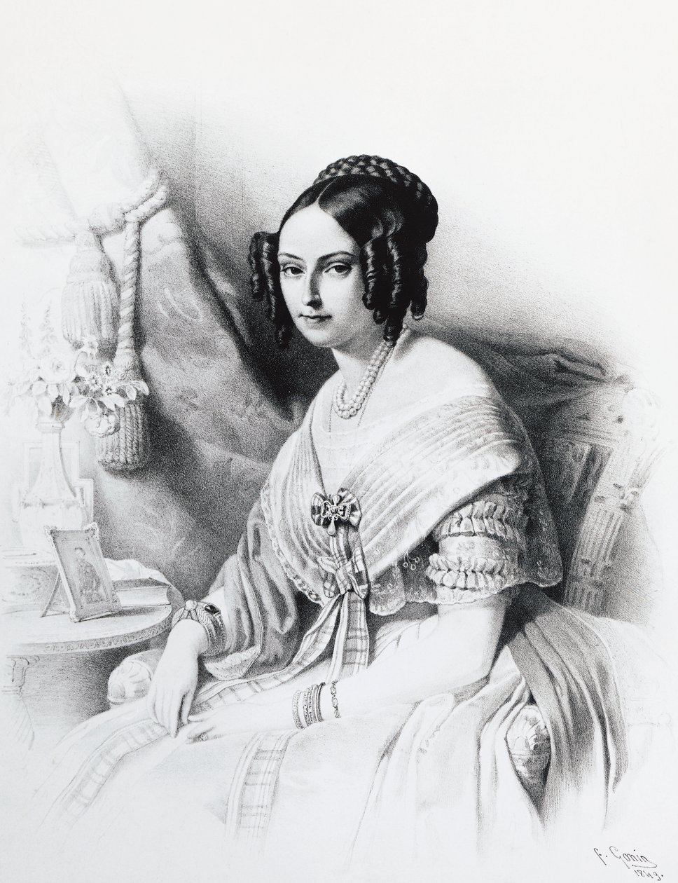 Portret van Maria Adelaide van Habsburg-Lorraine, echtgenote van Victor Emmanuel II van Savoye, gravure door J.B. and Brown J. Rowbotham