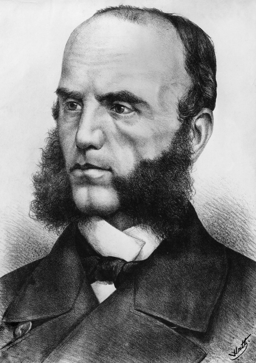 Portret van Wilhelm von Tegetthoff, Oostenrijkse admiraal, hij voerde het bevel over de zeestrijdkrachten tijdens de Tweede Sleeswijkse Oorlog in 1864 en de Oostenrijks-Pruisische Oorlog in 1866, gravure naar tekening van Watt door J.B. and Brown J. Rowbotham