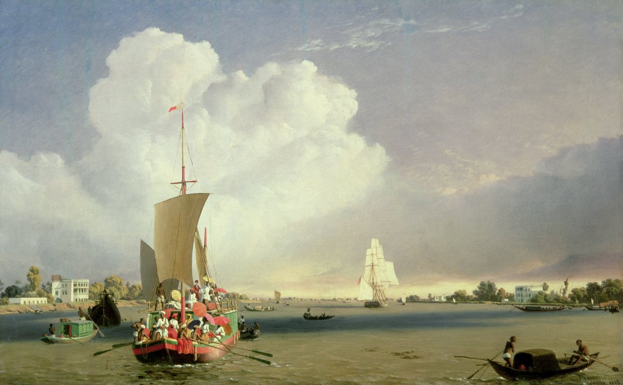 Op de Hoogly Rivier bij Garden Reach onder Calcutta, 1852 door C.J. Martin
