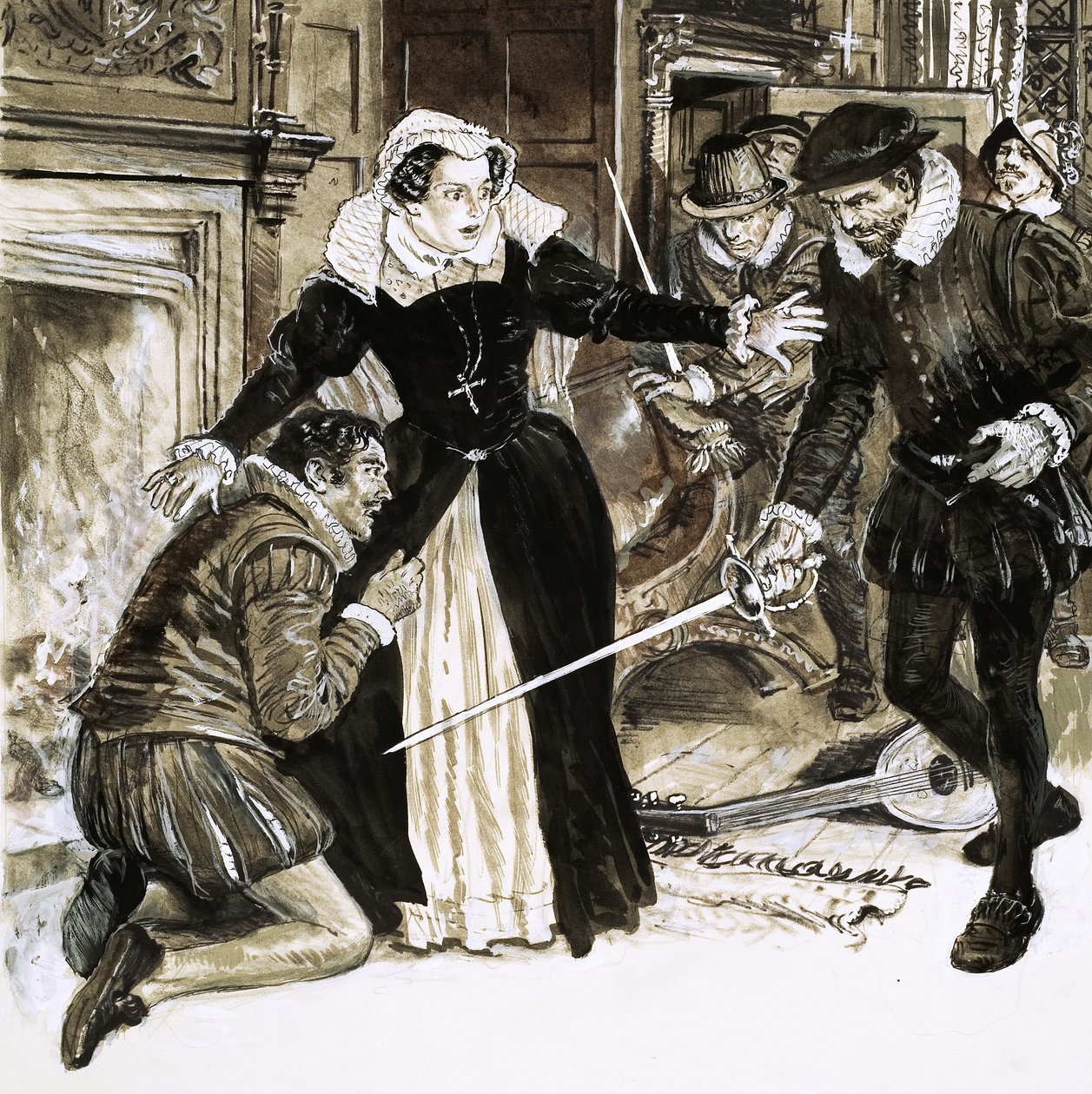 David Riccio, de favoriet van Queen Mary, werd 56 keer gestoken door Lord Darnley. door C.L. Doughty