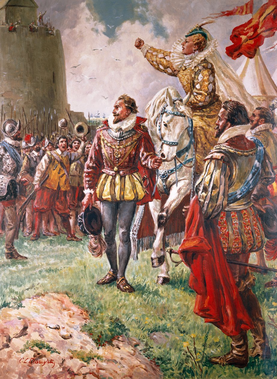 Elizabeth I (1533-1603) De krijgerkoningin (gouache op papier) door C.L. Doughty