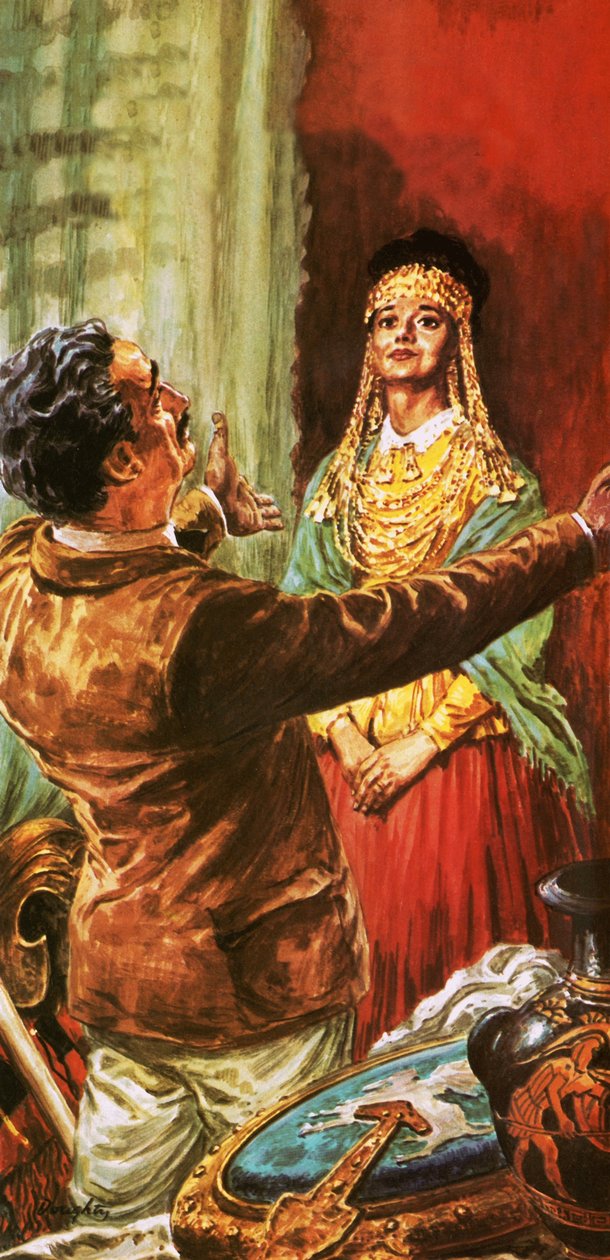 Heinrich Schliemann versiert zijn vrouw met ornamenten opgegraven op de site van het oude Troje door C.L. Doughty