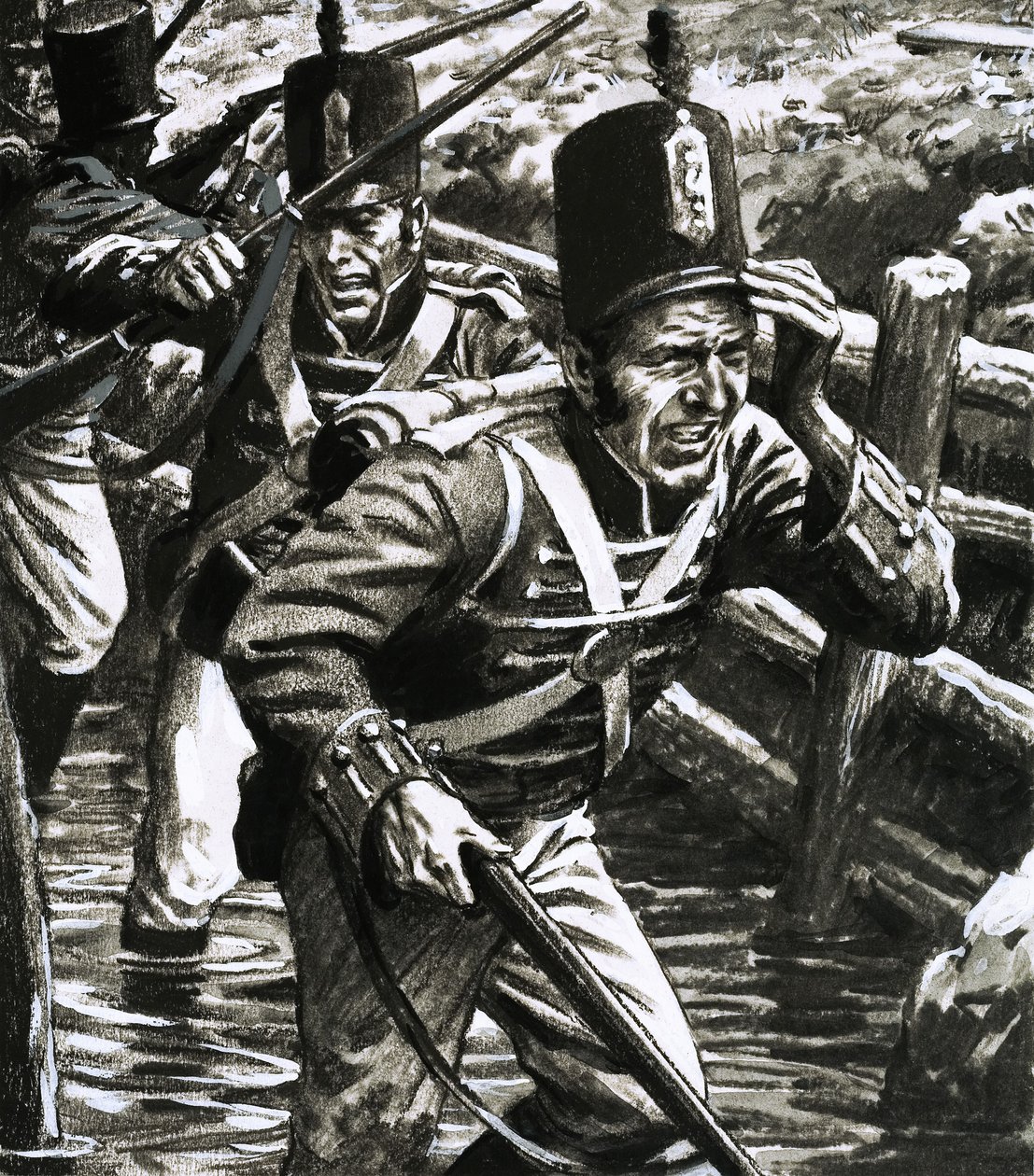 Soldaten in de overstroomde Britse linies bij Vlissingen door C.L. Doughty