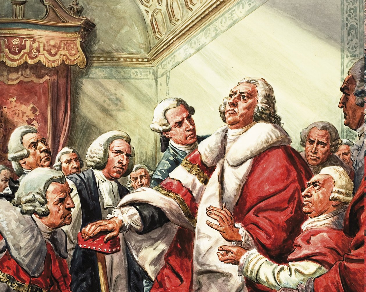 William Pitt houdt zijn laatste toespraak in het parlement in 1778 door C.L. Doughty