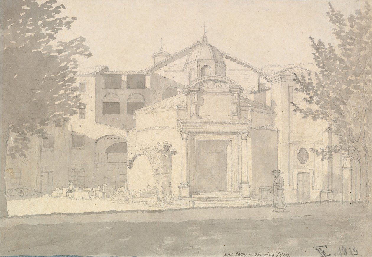 Een sectie van de Via Sacra, Rome De kerk van de heiligen Cosmas en Damian door Christoffer Wilhelm Eckersberg