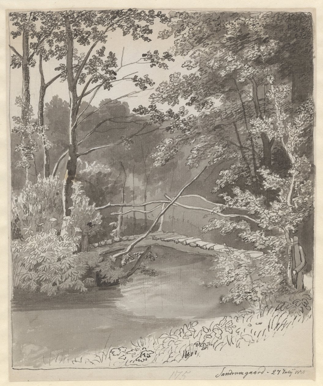 Brug in de tuin van Sanderumgaard door Christoffer Wilhelm Eckersberg