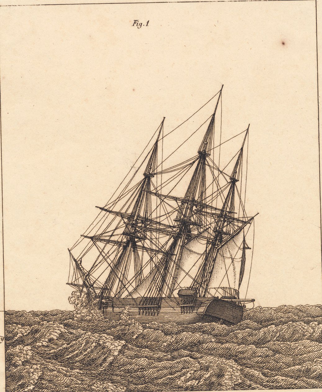 Een korvet in storm. Illustratie voor "Linearperspectiven", Tafel X door Christoffer Wilhelm Eckersberg