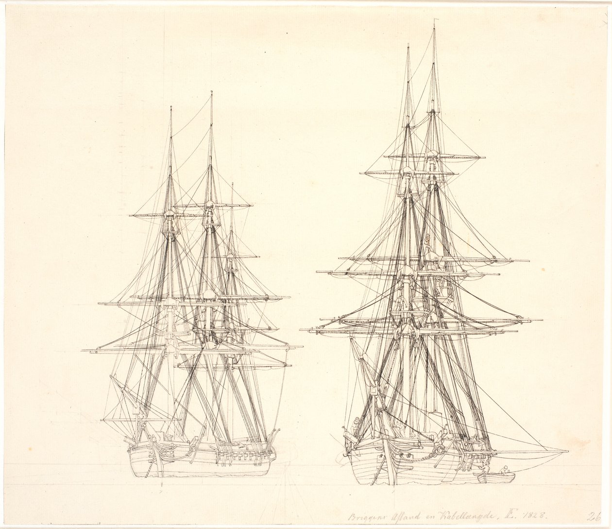 Een korvet en een brik voor anker door Christoffer Wilhelm Eckersberg