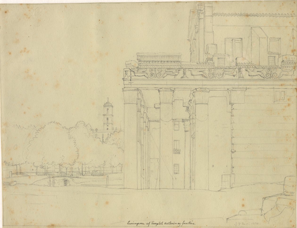 Een Deel van de Via Sacra, op het Forum Romanum met de Tempel van Antonius en Faustina en Uitzicht op Campidoglio, Rome door Christoffer Wilhelm Eckersberg