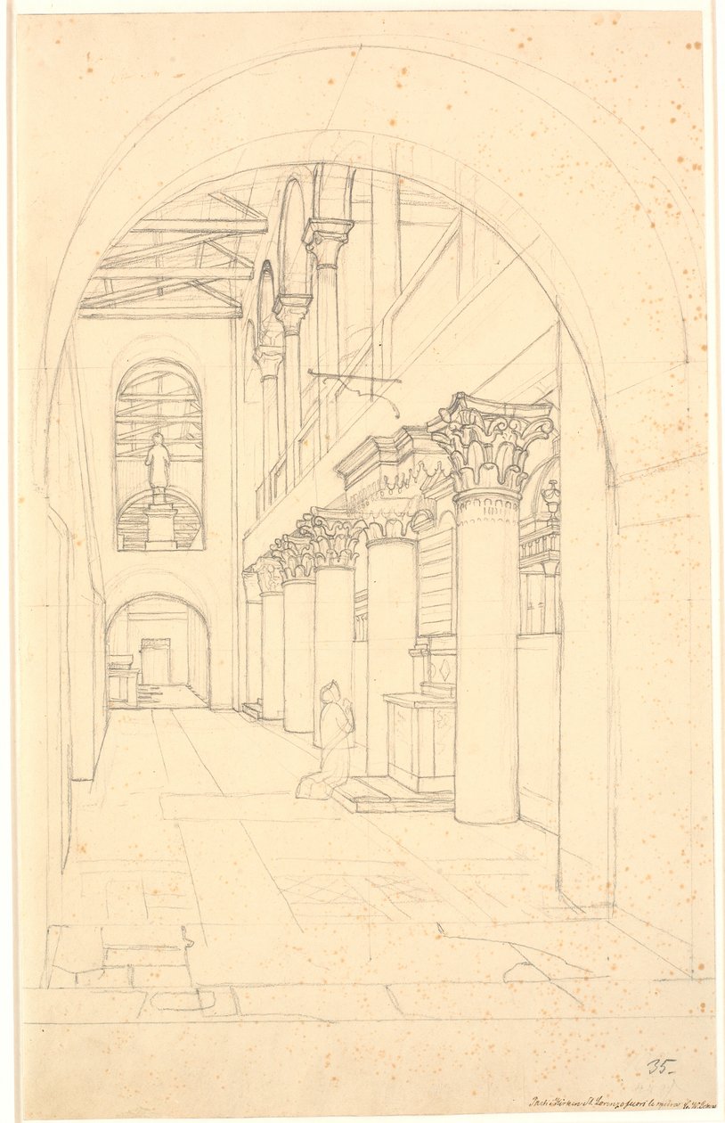 Een deel van de kerk S. Lorenzo fuori le Mura, Rome door Christoffer Wilhelm Eckersberg