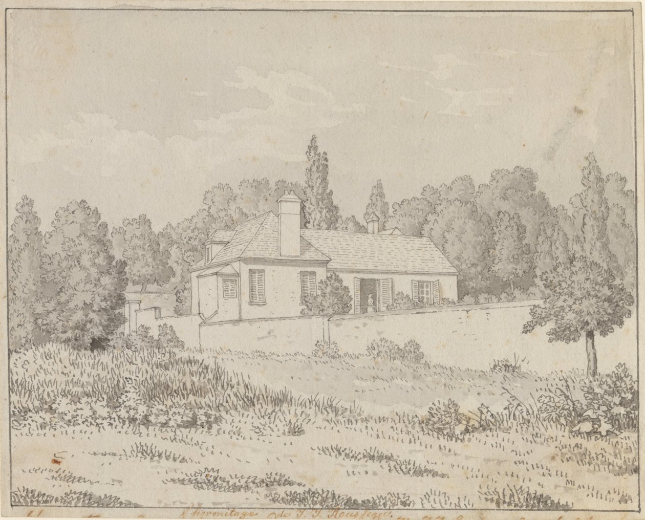 Het huis van Jean Jacques Rousseau in de paleistuin van Ermenonville door Christoffer Wilhelm Eckersberg