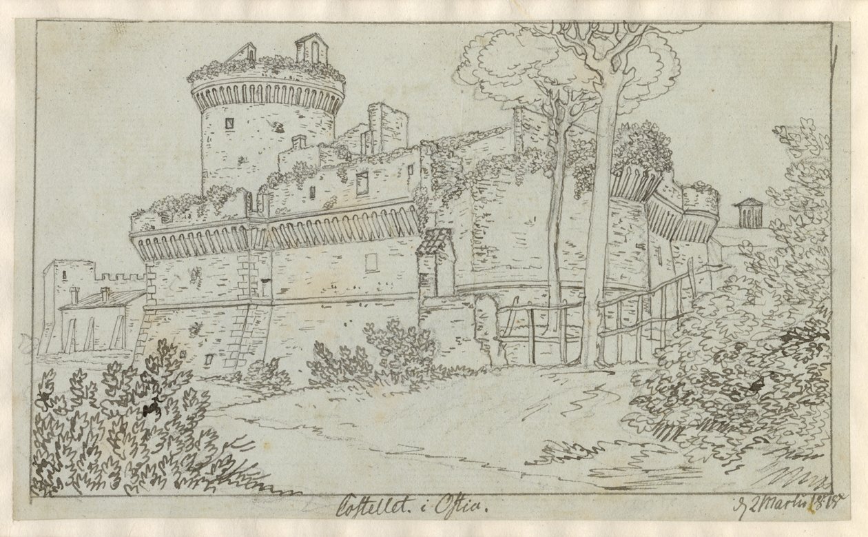 Kastel in Ostia door Christoffer Wilhelm Eckersberg