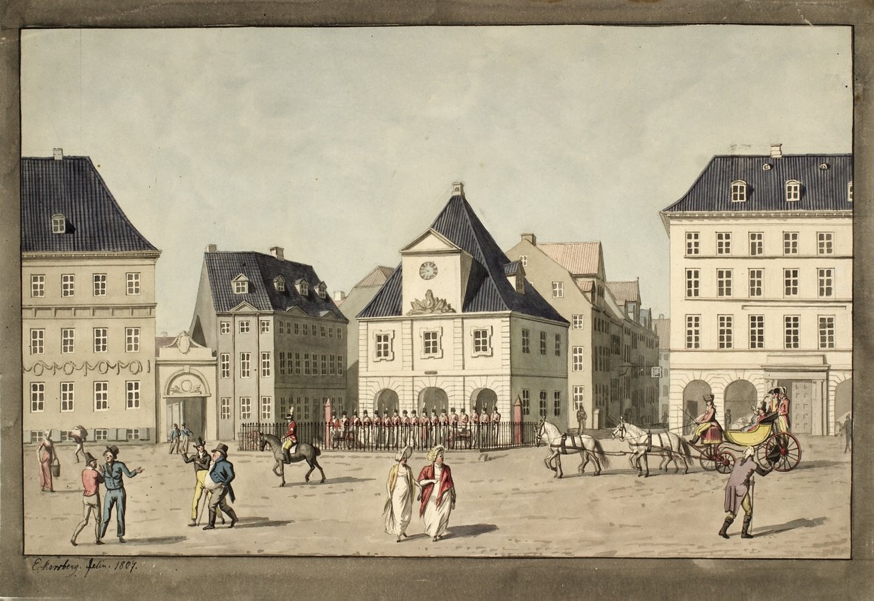 Kongens Nytorv met Hovedvagten door Christoffer Wilhelm Eckersberg