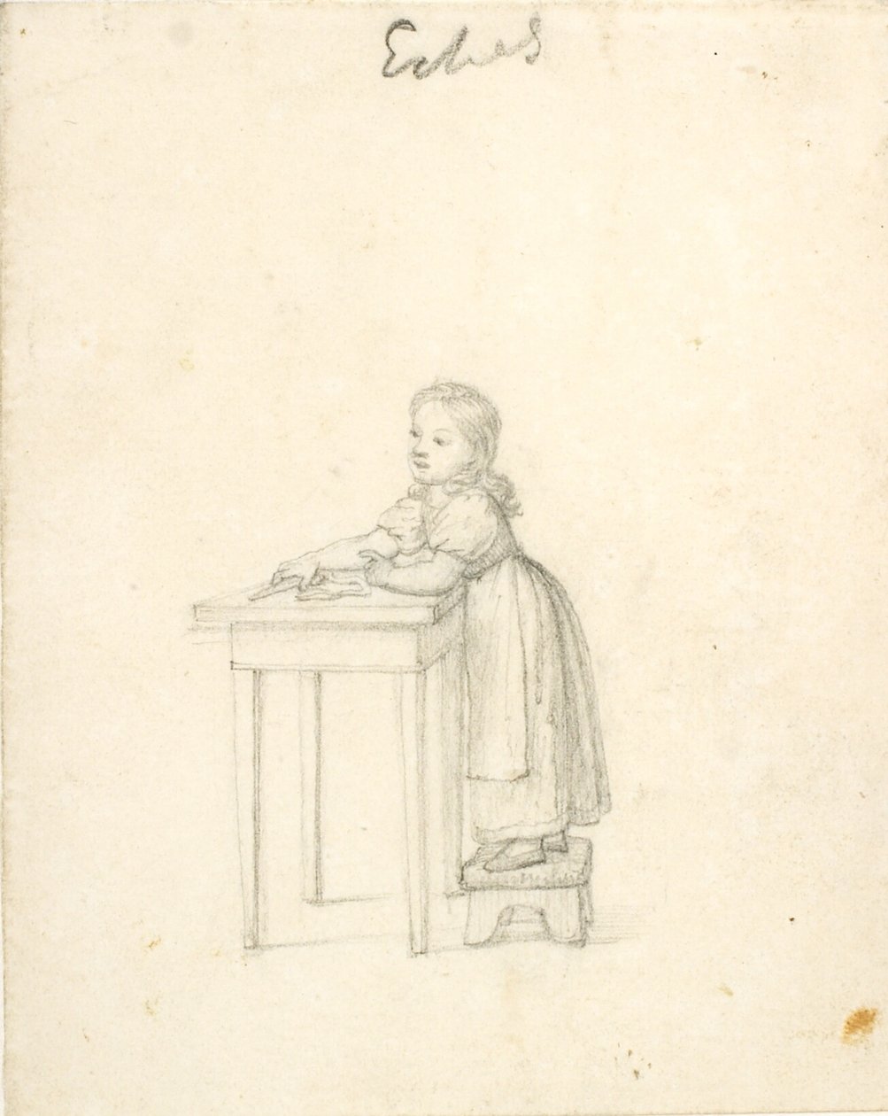 Klein meisje staand op een krukje bij een tafel door Christoffer Wilhelm Eckersberg