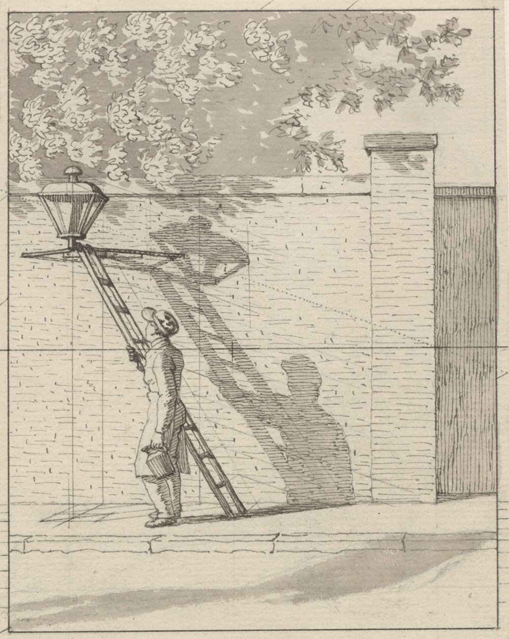 Lineair Perspectief zoals Toegepast in de Schilderkunst - Plaat VI. De Straatlantaarn op de Tuinmuur, Daglicht door Christoffer Wilhelm Eckersberg