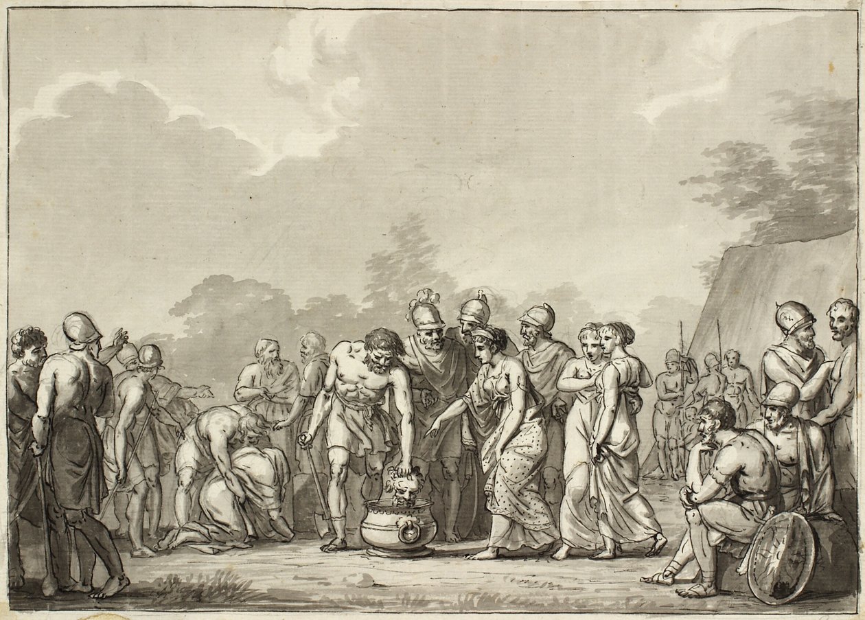 De koningin van de Massageten, Tomyris, laat het hoofd van Cyrus in een vat met bloed werpen door Christoffer Wilhelm Eckersberg