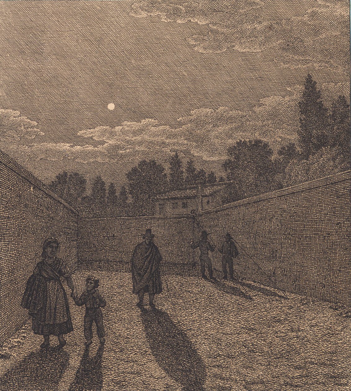 Maanlicht over een weg. Illustratie voor "Linearperspectiven", Plaat IV door Christoffer Wilhelm Eckersberg