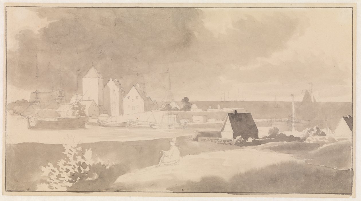 Gezicht op Korsør door Christoffer Wilhelm Eckersberg