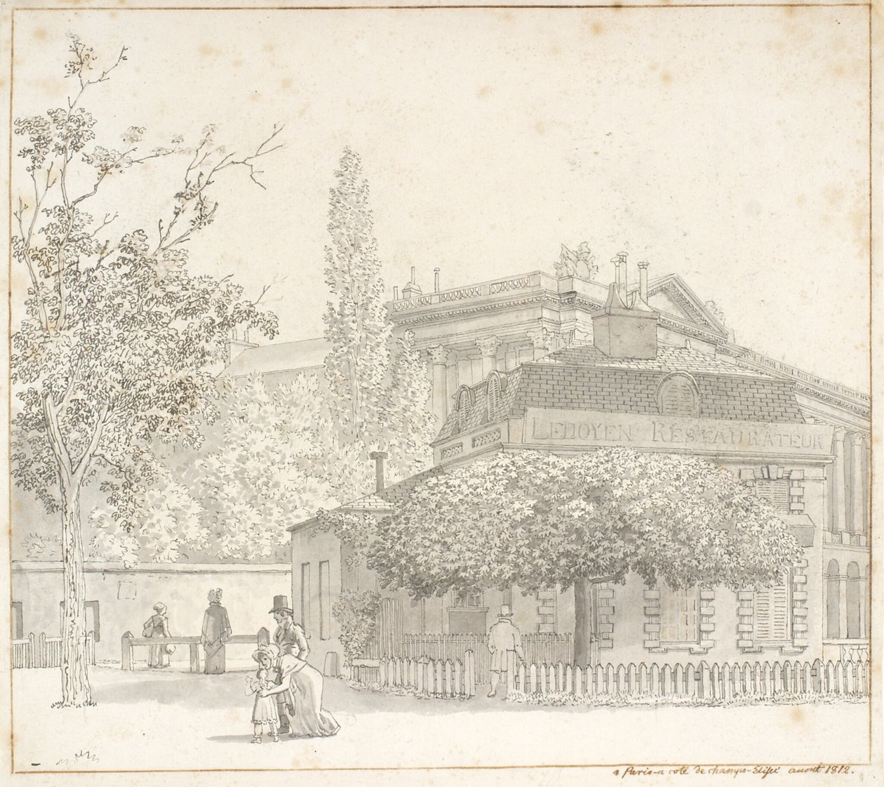 Restaurant Ledoyen bij Place de la Concorde nabij Champs-Élysées, Parijs door Christoffer Wilhelm Eckersberg