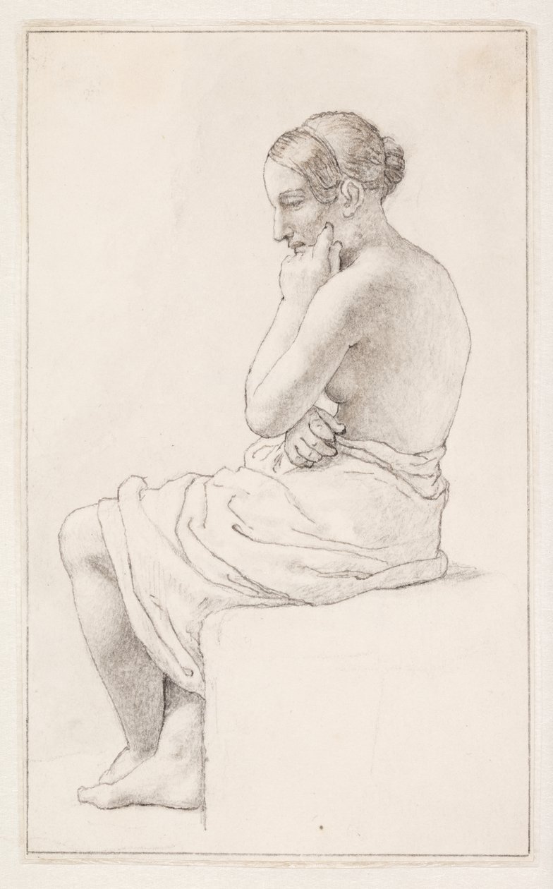 Studie van een zittende halfnaakte vrouw door Christoffer Wilhelm Eckersberg