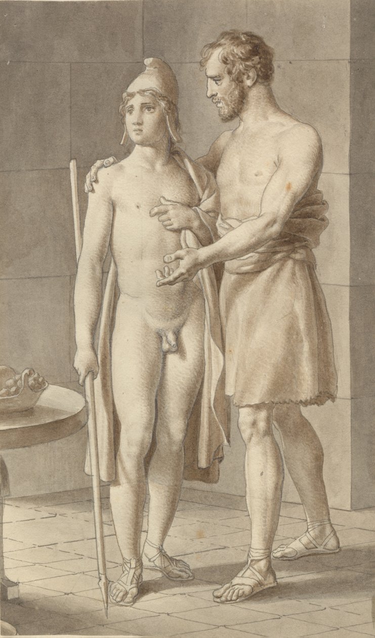 Telemachos ontmoet Odysseus vermomd als bedelaar bij de herder Eumaios - Odysseus; fragment van de hele compositie door Christoffer Wilhelm Eckersberg
