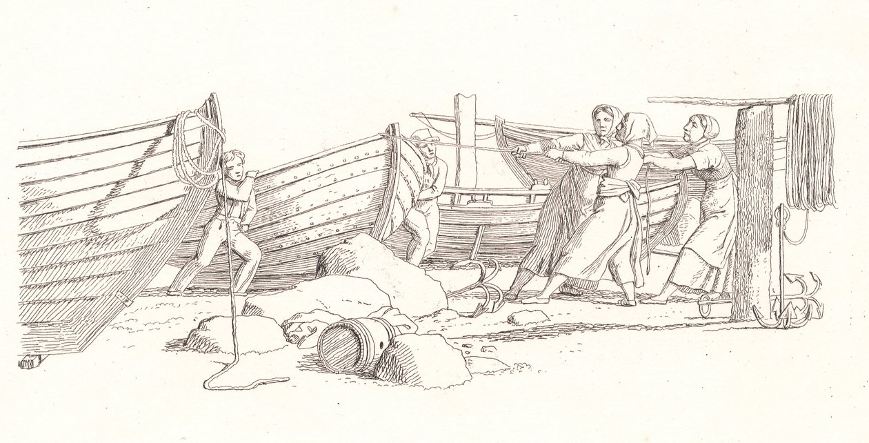 Uitzicht op een Vissersdorp. Boten aan Land Getrokken door Christoffer Wilhelm Eckersberg