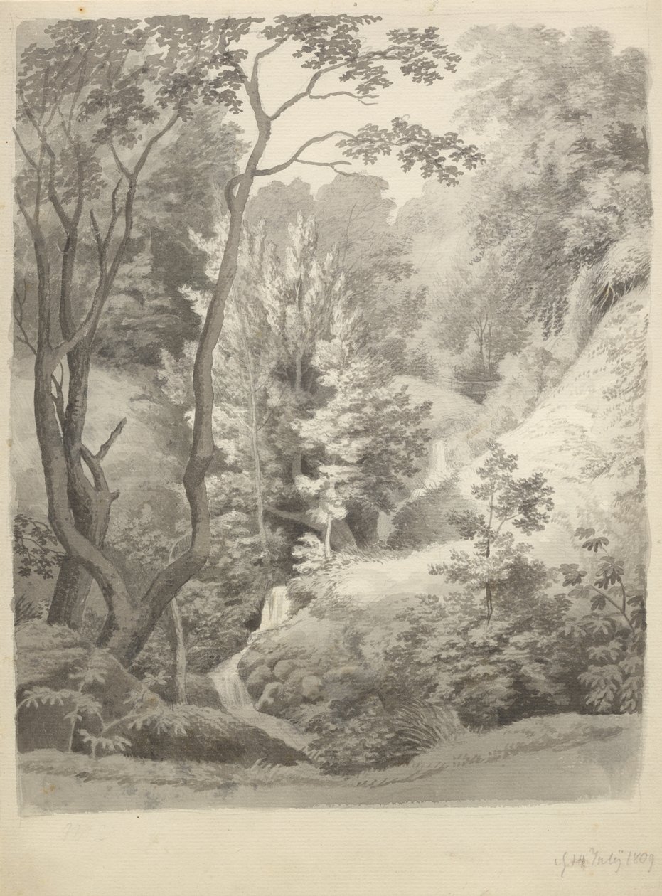 Uitzicht op het park van Liselund Manor op het eiland Møn door Christoffer Wilhelm Eckersberg