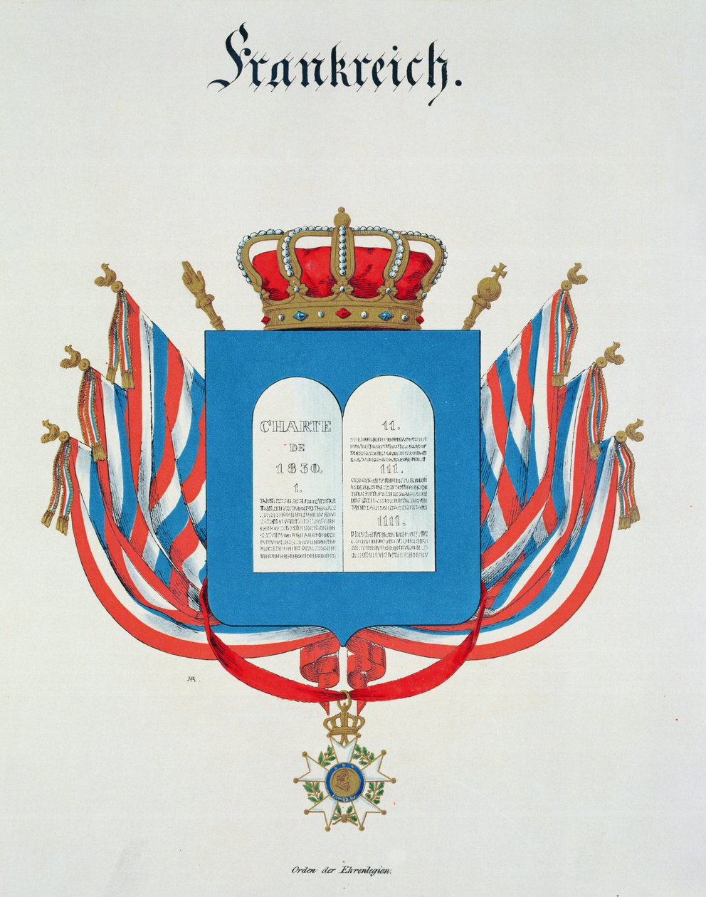 Handvest en hanger van de Orde van het Franse Legioen van Eer, uit een collectie aquarellen gepubliceerd in Duitsland, 1830-33 door C. Hildebrandt