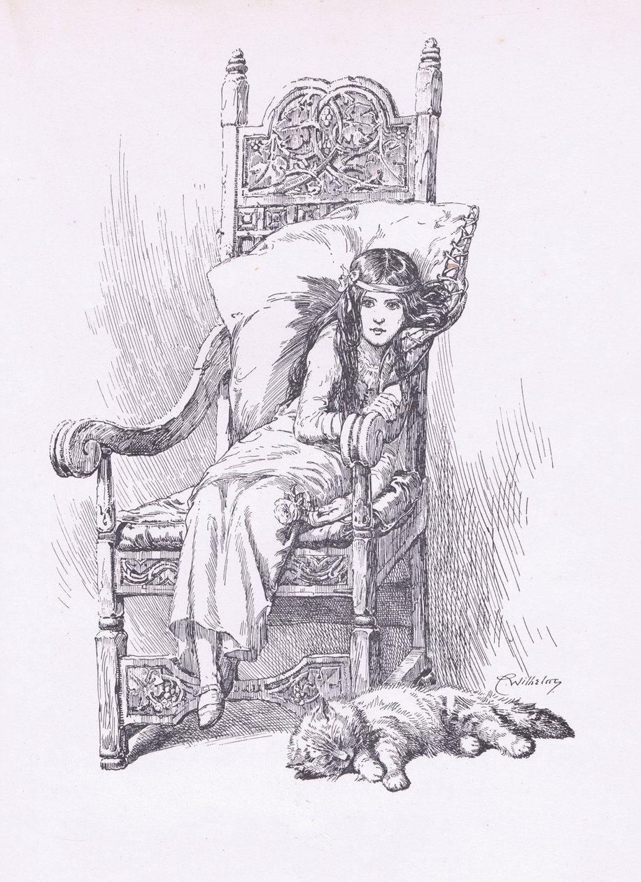 Opgepropt in de grote leunstoel, uit The Child of the Air uitgegeven door Duckworth door C. Wilhelm