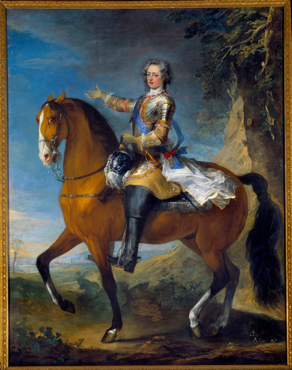 Ruiterportret van Lodewijk XV (1710-1774), Koning van Frankrijk, op 13-jarige leeftijd, in 1723 door C. and Van Loo J. B. Parrocel