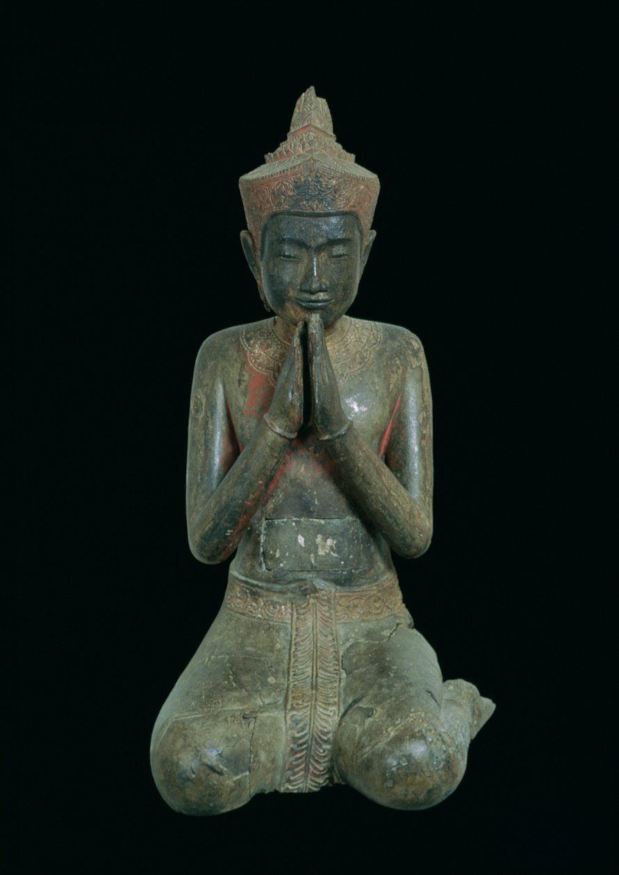 Biddende knielende figuur, Angkor, 15e-16e eeuw (brons) door Cambodian School