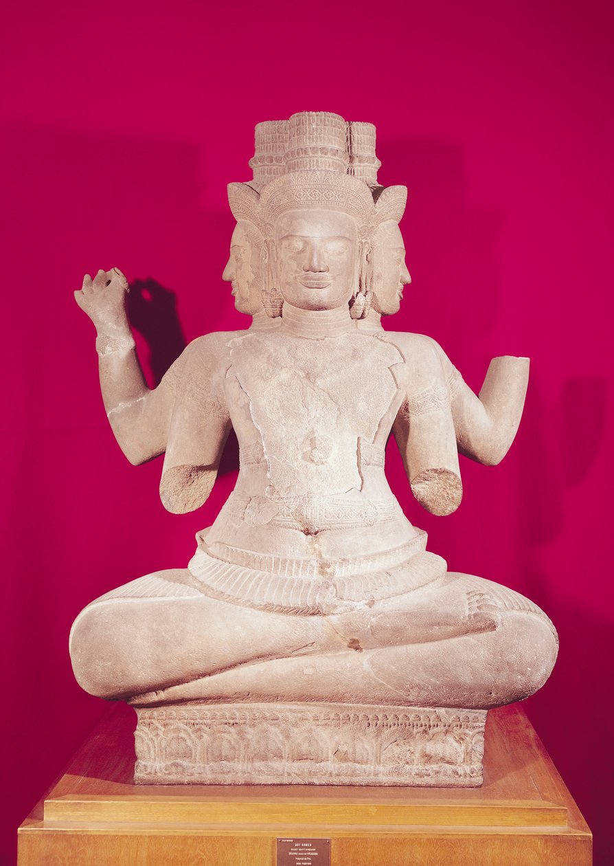 Beeld van Brahma met vier gezichten, uit Batambang, Cambodja, Koh Ker-stijl, midden 10e eeuw door Cambodian School