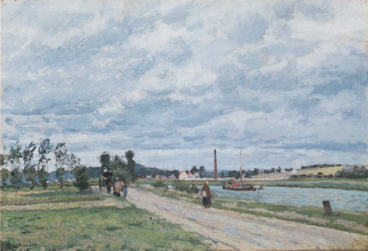 Oevers van de Oise, Pontoise door Camille Jacob Pissarro