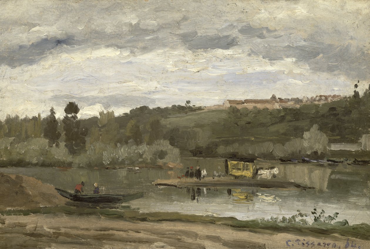 Veerboot bij Varenne-Saint-Hilaire, 1864 door Camille Jacob Pissarro
