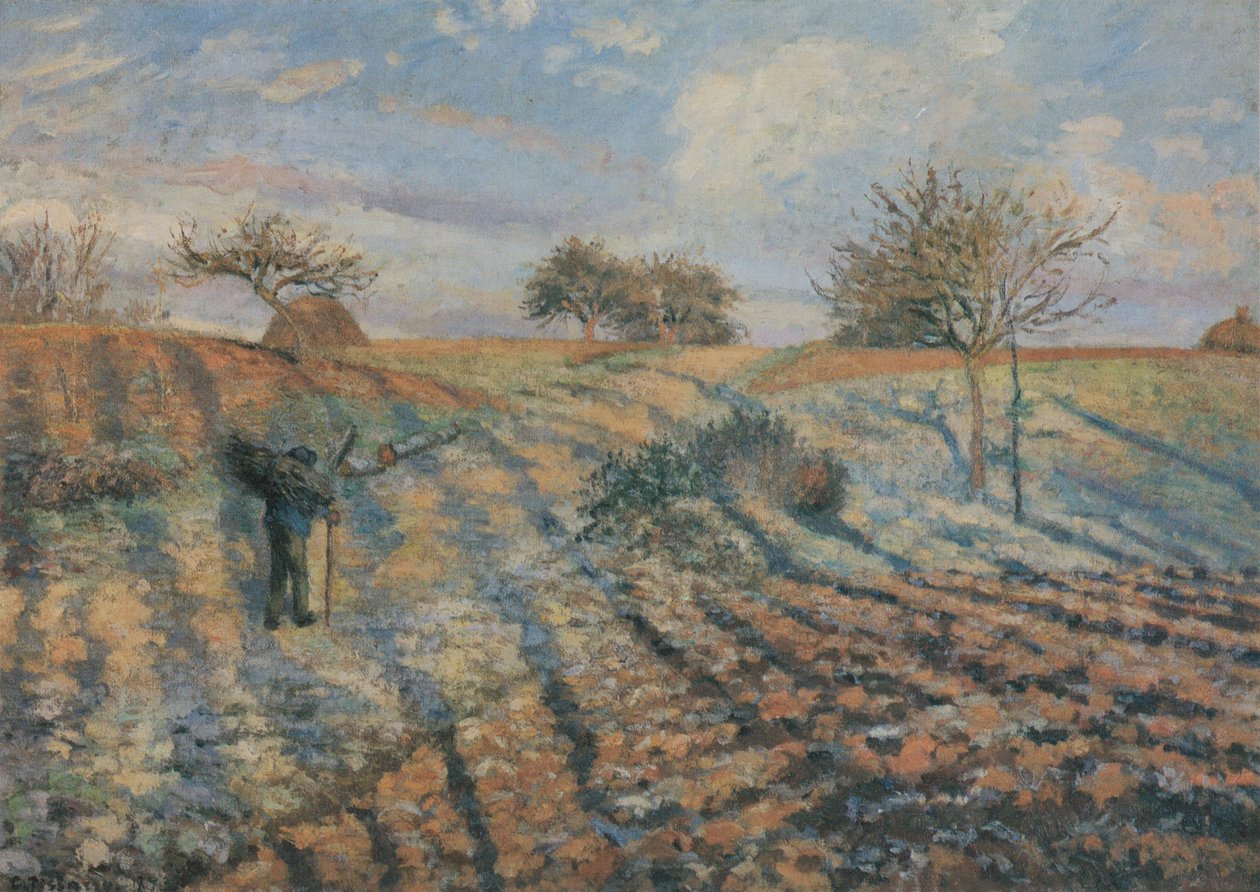 Witte rijp, oude weg van Ennery, Pontoise door Camille Jacob Pissarro