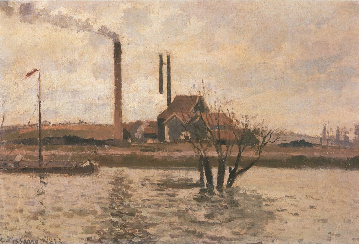 De overstroming van de Oise, Pontoise door Camille Jacob Pissarro